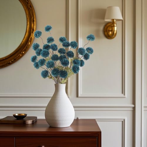 DuHouse 6pcs Artificial Flowers Faux Silk Pompon Mum,Silk Small Mini Chrysanthemum Ball with Stems for DIY Bouquets Centerpieces Vase Home Table Kitchen Decorations(Peacock Blue) - color: Peacock Blue, size: 6pcs