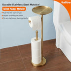 Kalitro Toilet Paper Holder Freestanding with Big Shelf, 4 Rolls Reserve Paper Holder Stand, Modern Paper Roll Holder with Storage Space for Phones (Gold) - color: Gold