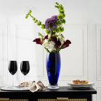 Barski - Handmade Glass - Footed Round Vase - Cobalt - 12" H (12 Inches High) Made in Europe