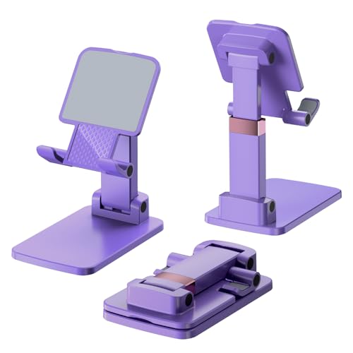 Phone Holder for Desk Cell Phone Holder Height Angle Adjustable Stands, Anti-Slip Base, Compact Design for iPhone Android Devices,Black,2Pack - color: 06-Black&Purple