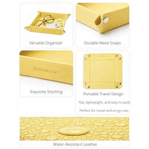 UnionBasic Small Valet Tray, Jewelry Tray for Rings Watches Earrings, Entryway Catchall Caddy for Coins Keys Change, Nightstand Bedside Valet Holder, Trays for Electronic Gadgets, Lemonade - color: Lemonade, size: 5.4" x 5.4" x 1.6"