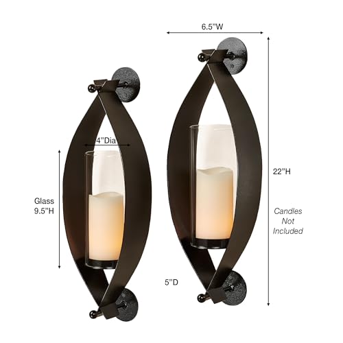 Touch of Class Xander Wall Sconce Pair - Handcrafted Steel - Black - Glass Hurricane - Set of 2 - Metal Sconces Holder for Bedroom, Bathroom, Living Room, Kitchen Walls, Hallways - color: Black