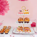 5 Pcs Dessert Table Display Set - 2 Pcs 3-Tier Dessert Display Stands & 3 Pcs Serving Tray - Dessert Trays Dessert Stands Treat Table Displays Set for Tea Parties,Birthdays & Baby Showers - color: White