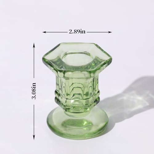 Green Candlestick Holders Bulk, 12 Pcs Glass Candle Holders Set,Crystal Taper Candle Holder for Wedding, Table Centerpiece, Home Decoration - color: Green