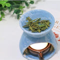 Blue Ceramic Essential Oil Burner Tealight Candle Holder Decorative Aroma Diffuser - color: Blue