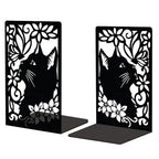 Peacoblue Metal Bookends for Shelves, Modern Decorative Heavy Duty Study Book Support Stoppers for Office, Desk, Shelf, Room 5.3"x4.3"x7.9" Cast Iron Simple Tall Bookends, 1 Pair (Cat and Butterfly) - style: Cat and Butterfly