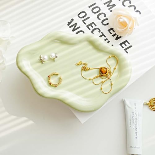 Gifts For Women Green Cloud Ceramic Jewelry Dish Tray, Vanity Ring Dish Ceramic Trinket Ring Holder, Room Decor Aesthetic,Decorative Cloud Vanity Key Tray Present for Wife Mom Daughter (Cloud-Green) - style: Cloud-Green