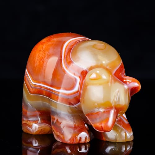 3" Red Banded Carnelian Crystal Bear Figurine Gifts for Hand Carved, Gemstone for Office Bear Statues Home Decor - color: Red Banded Carnelian Crystal