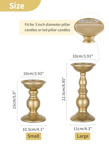 2 Pcs Gold Pillar Candle Holders, Gold Candlestick Most Ideal for 3" Pillar Candles, Gifts for Wedding, Party, Home, Spa, Reiki, Votive Candle (S + L) - color: Gold, size: S + L