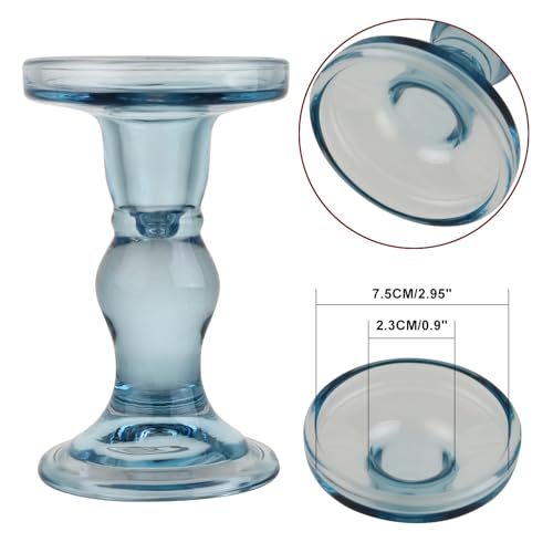 3-Piece Set of Blue Glass Candlestick, Crystal Candlestick Holder Holder and Conical Candle, Christmas Candle Holder Decoration, Family Living Room Wedding Candle Holder (Blue) - color: Blue