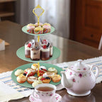 Lucky Will Green Tiered Dessert Serving Tray for Kid's Party Supplies Favors 3 Tier Cupcake Cake Stand for Birthday Tea Afternoon Halloween Christmas Candy Bar - color: Light Green