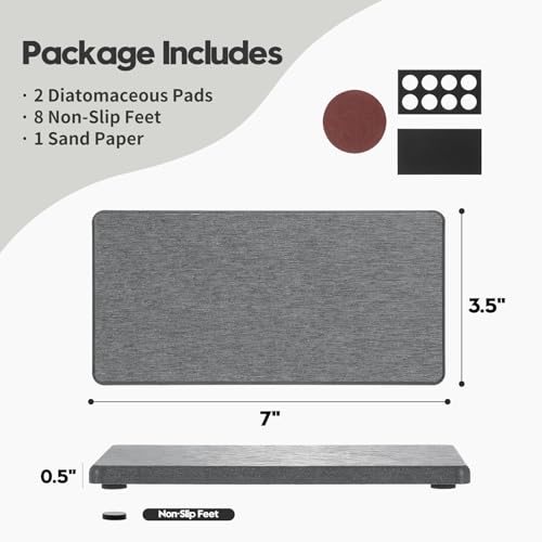 2PCS 7" x 3.5" Water Absorbing Bathroom Sink Vanity Trays, Diatomite Stone Quick Drying Mat for Kitchen Counter, Dish Rack Dispensers Sponge Holder Caddy Organizer, Dark Gray, 7"x3.5" - color: 2 Pack - Charcoal Gray, size: 7" x 3.5"