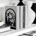 Peacoblue Metal Bookends for Shelves, Modern Decorative Heavy Duty Study Book Support Stoppers for Office, Desk, Shelf, Room 5.3"x4.3"x7.9" Cast Iron Bookends, 1 Pair (Mountain and Forest with Bear) - style: Mountain and Forest with Bear