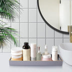 MAONAME Gray Bathroom Tray, Plastic Vanity Tray, Long Narrow Countertop Trays with Handles, Perfume Organizer Trays for Dresser, Bathroom Accessories, 13.8" x 6" x 1.57" - color: Gray