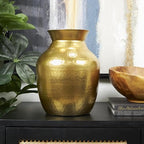Deco 79 Metal Decorative Vase Hammered Spotted Centerpiece Vase, Flower Vase for Home Decoration 9" x 9" x 12", Gold