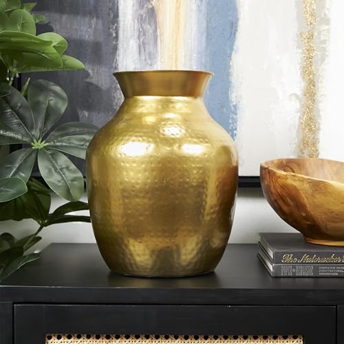 Deco 79 Metal Decorative Vase Hammered Spotted Centerpiece Vase, Flower Vase for Home Decoration 9" x 9" x 12", Gold