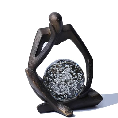 Lucky Crystal Ball Thinker Statue – Abstract Resin Figurine with Bronze Finish, Modern Home & Office Decor Sculpture Symbolizing Luck and Clarity, Artistic Gift for Men & Women