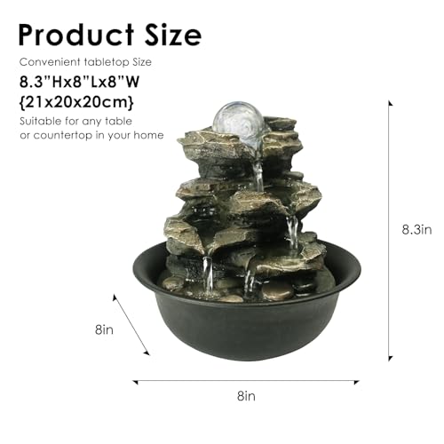 Spinning Orb Rock Cascading Tabletop Fountain, Zen Meditation Indoor Waterfall Feature with LED Light for Home Office Bedroom Relaxation - color: 8 3/10"