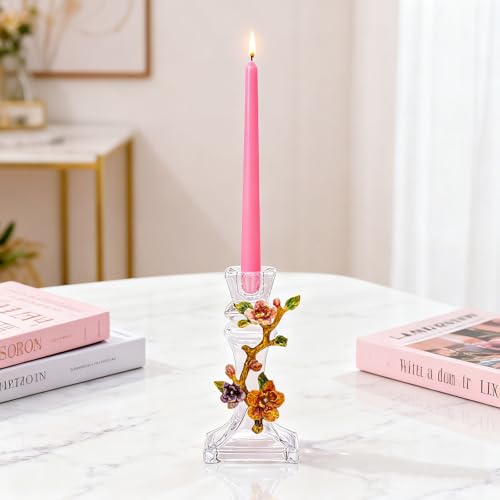 Handcrafted Enamel Glass Candle Holder – Stunning Floral Design with Begonia Flowers for Weddings, Home Décor, and Gift Giving – Unique Handcrafted Piece with Enamel Detailing