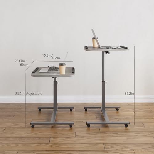 Furist Adjustable Overbed Bedside Table with Wheels Hospital Bed Table Portable Computer Stands Movable Desk Computer Table for Bed Laptop Stand for Couch - color: Oak Grey