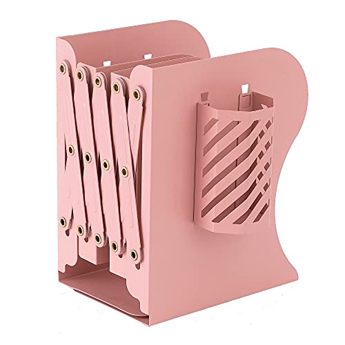 Adjustable Book Ends for Heavy Books, Metal Expandable Bookends for Shelves, Book Organizer Stopper Holder for Desk, Kids Room, Classroom, Office, Library (Pink) - color: Pink