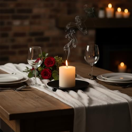 Minimalist Metal Candle Holder Plates Set of 3 – 4.7" Heat-Resistant Round Candle Base – Decorative Candle Stand for Home & Events (Black) - color: Black