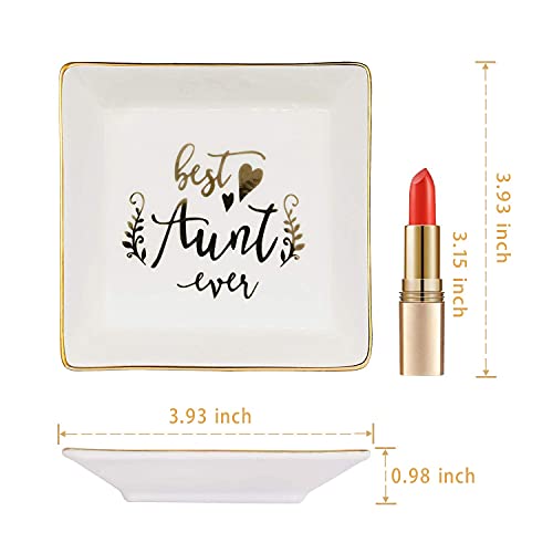 Aunt Gifts Best Aunt Ever Birthday Gift for Women Auntie from Niece and Nephew Mothers Day Christmas Jewelry Dish Ceramic Trinket Trays Ring Holder Bathroom Decor - color: Aunt