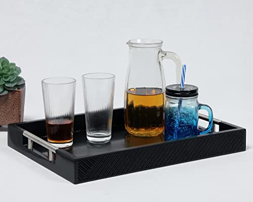 Serving Tray with Polished Metal Handles, 16.5''x12'' Rectangle Coffee Table Tray, Modern Decorative Tray, Large Ottoman Tray, Perfect for Storage and Display (Black) - color: Black