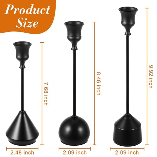 Elegant Vintage Black Candlestick Holders, Set of 3 Taper Candle Holders with Weighted Base for Wedding, Dining Table, Holiday Decor - color: Black