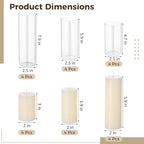 12 Sets Pillar Candles with Glass Cylinders Vases 3 Sizes - Slim Hurricane Glass Candle Holders, Transparent Cylinder Vases, Romantic Centerpiece Decor for Wedding, Party, Dining Table