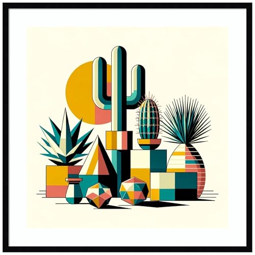Amanti Art Framed Wall Art Print 33x33 Succulents in Cubist Vases by David Galan, Abstract Wall Art, Modern Contemporary Decor, Large Poster Painting Artwork for Living Room, Bedroom, Bathroom, - color: Svelte Noir Black, size: 33"L x 33"W