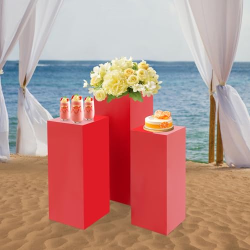 3/6 PCS Square Tall Pedestal Stand Metal Square Pedestal Stand Tall Pedestals Cake Stands for Party Wedding Birthday (Red, 3Pcs) - color: Red, size: 3Pcs
