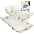 GAC Elegant Glass Square Bowls Set with Matching Rectangular Tray - 3-Piece Decorative Glass Centerpiece with Gold Dots, Square Serving Bowls for Condiments, Snacks, & Parties- Thoughtful present.