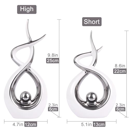 Silvery Modern Sculpture Table Decorations, Ceramic Knick Knacks Statues for Living Room Decor, Tv Stand and Desk Decor, Suitable for Coffee Tables and Shelf Decorations, Great Gift Idea - color: White Silver, size: Large