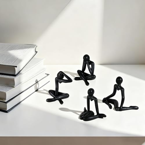 Abstract Thinker Statue, White Minimalist Abstract Sculpture Statue, Modern Art Decoration for Home Office Desk Decoration (Black Style C)