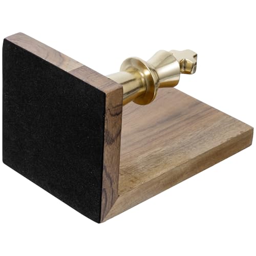 MyGift Decorative Chess Bookends Heavy Duty Mango Wood and Brass Tone Metal King and Queen Chess Pieces Design Bookend Shelf Decor - Handcrafted in India