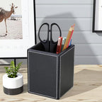 KINGFOM PU Leather Square Pens Pencils Holder Cup Desktop Stationery Organizer Case Office Accessories Container Box (black) - color: Black-s