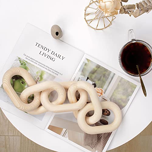HMASYO Wood Chain Link Decor, 5-Link Wooden Decorative Chain Home Decor Accents, Coffee Table Decor, Shelf Decor Aesthetic, Bookshelf Table Decorative Objects for Living Room, Housewarming Gifts - color: Natural-5, size: 22"D x 3.9"W