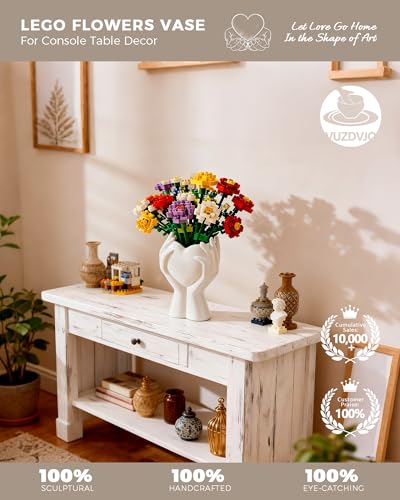 A Heart Held in Two Hands White Vases for Flowers - Cute Modern Small Ceramic Flower Vase for Pampas Grass - Decorative Table Vase for Coffee or Dining Table Centerpiece, Shelf - Gift for Mom (White) - color: White