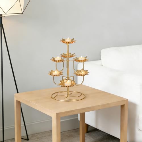 HOMSFOU Vintage Lotus Candle Holder Set 2Pcs Metal Tea Light Holders 9.05In for Buddhist Temple Home Decor Meditation Yoga Candle Stand