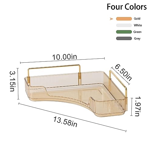 YCIA&DONE Corner Bathroom Counter Organizer, Makeup Organizer for Vanity, Skincare Cosmetic Perfume Tray, Corner Countertop Shelf Rack Storage for Bathroom Kitchen 1 Tier (Amber Gold) - color: Yellow, size: 1-Tier