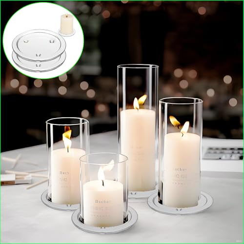 2 Pack Clear Glass Candle Plates Candle Tray Candle Holder,4 inch Transparent Round Pillar Plates for Dining Table Wedding ，Small Round Candlestick for Pillar Candle - size: 4in