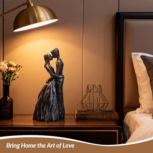 Black Couple Embracing Resin Figurine, 7.9" H, Romantic Gifts for Him & Her, Faux Black Wrought Iron Finish, Engagement Anniversary Wedding Keepsake Home Decor - style: Black Couple Embrace