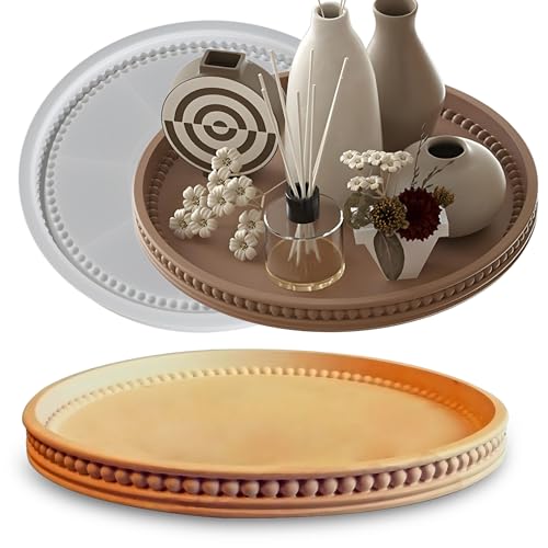 Wehous Large Round Beaded Tray Mold, 10.6in Serving Tray Silicone Molds for Epoxy Resin, Unique Storage Container Concrete Gypsum Resin Casting Molds for Jewelry Trinket Candle Holder Home Ornament - color: Big Round