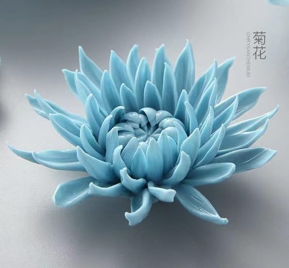 3.35" Ceramic Flower Wall Art, Artificial 3D Flower Wall Art，Handmade 3D Wall Art Hanging Sculpture， Porcelain Flower Wall Décor,Handmade Porcelain Flower Decoration for Home Office Decor (Blue，Chrysanthemum) - color: Blue