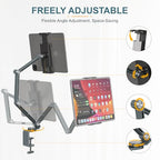 Houele Tablet Stand Holder, Adjustable Foldable Tablet Arm iPad Desk Mount with 360°Rotate Base, Phone Holder iPad Stand for Desk and Bed, Compatible with Tablets, Phones or Other 4-15.6" Device - color: Grey