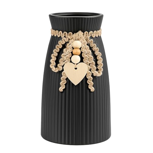 DomeStar Black Ceramic Vase, Small Flower Vase for Pampas Grass, Home, Living Room, Dining Table, Farmhouse, Office Decor, Bedroom, Table, Kitchen Shelf, Minimalist Modern Home Decoration - color: Black