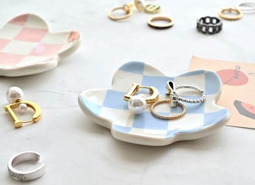 Teen Girls Gifts Trendy Preppy Stuff Aesthetic Room Decor Bedroom Decor Aesthetic Preppy Room Decor Aesthetic Stuff Checkered Jewelry Tray - style: Blue Checkered