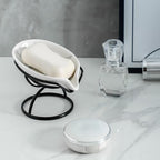 Dobbyby Leaf-Shaped Soap Dish – Ceramic Soap Bar Holder with Self-Drainage System – Bar Soap Holder for Shower, Bathroom Sink, Kitchen – Soap Dish with Stainless Steel Stand (White-Black-2 Pack) - color: White-black-2 Pack