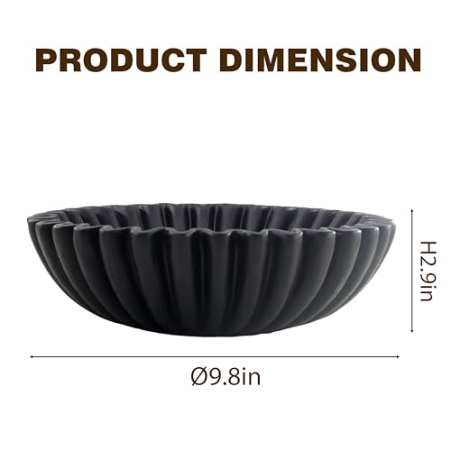 Large Modern Decorative Ruffle Bowl for Home Decor Fruit Bowl Organic Catch All Key Kitchen Entryway Shelf Coffee Table,Black - color: Black